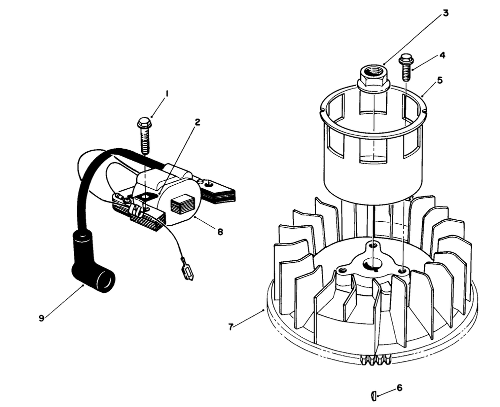Magneto & Flywheel Assembly (Engine No. Vm140) Diagram and Parts List for 26620B 1000001 - 1999999 Toro Lawn Mower