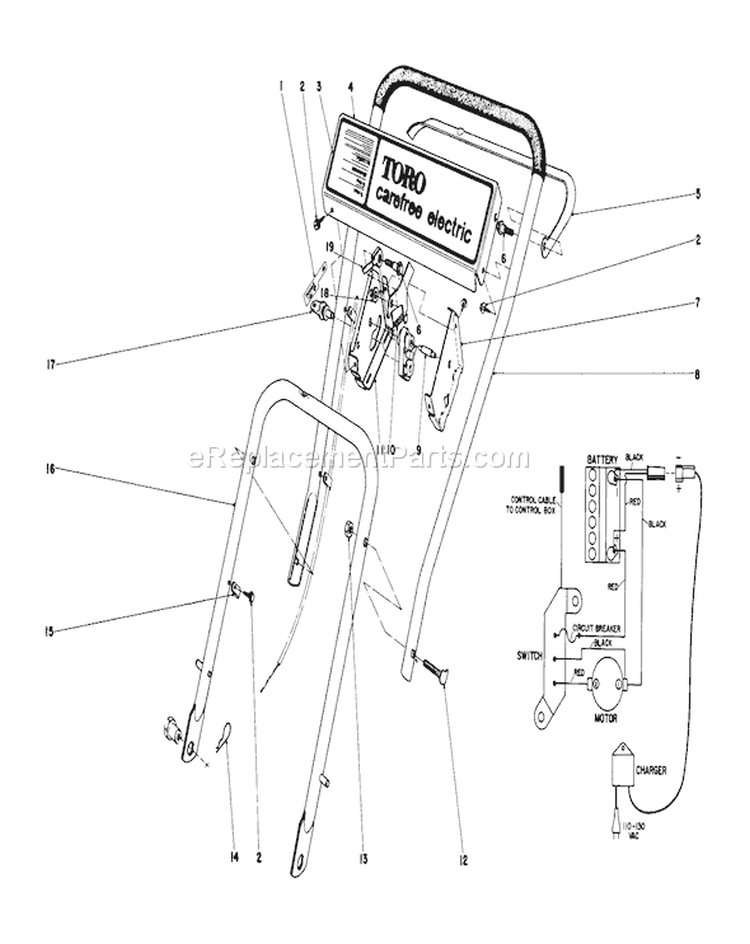 Handle Assembly Diagram and Parts List for 17005 7000001-7999999 - 1977 Toro Lawn Mower