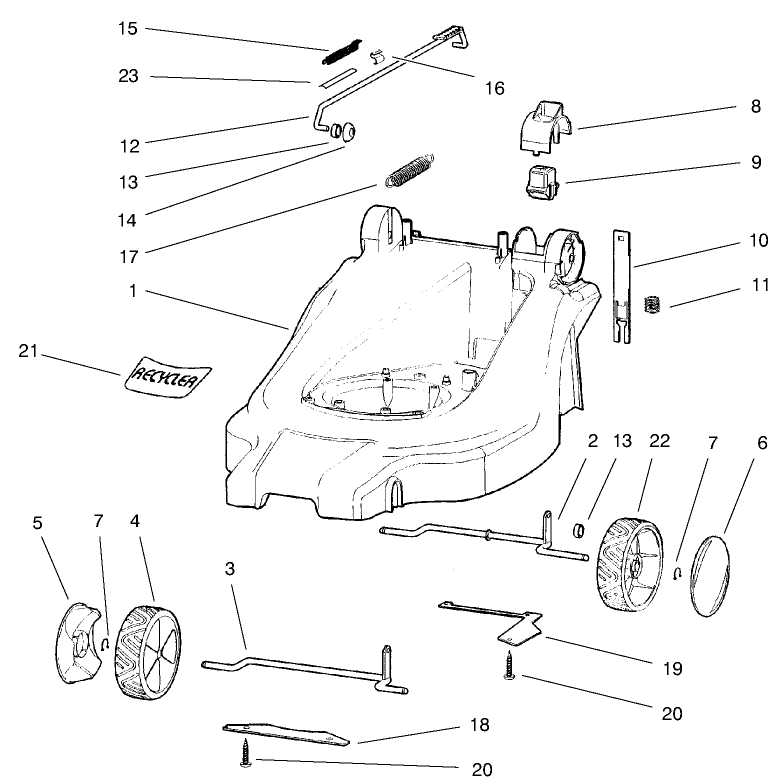 Chassis Assembly Diagram and Parts List for 21071 9900001 - 9999999 Toro Lawn Mower