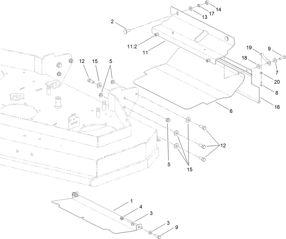 Guard And Drag Shield Assembly Diagram and Parts List for 2712 312000001 - 312999999 Toro Lawn Tractor Accessories