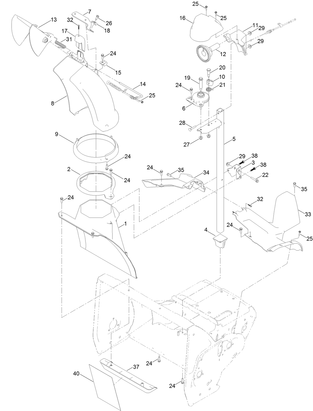 Chute Assembly Diagram and Parts List for 36002 409000000 - 412999999 Toro Snow Blower