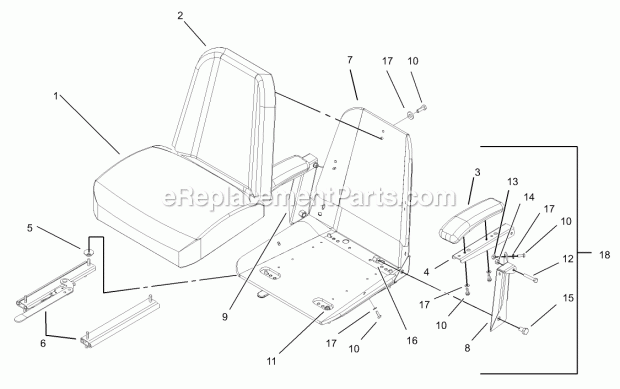 Seat Assembly No. 1-633705 Diagram and Parts List for 74177 230007001-230999999 Toro Lawn Mower