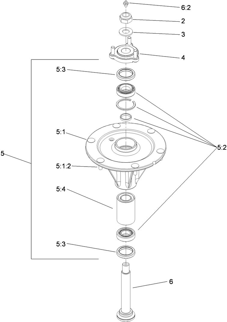 Spindle Assembly Diagram and Parts List for 74264TE (310000001-310999999)(2010) Toro Lawn Mower