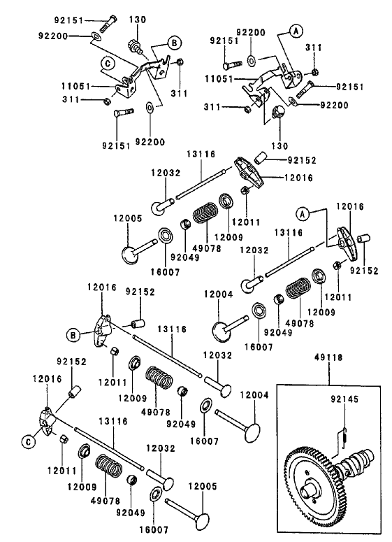 Valve/Camshaft Diagram and Parts List for 74214 (220000001-220999999)(2002) Toro Lawn Mower