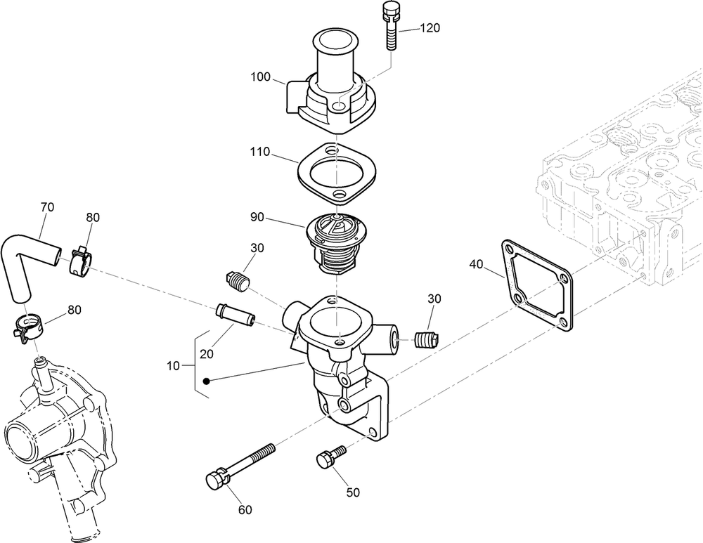 Water Flange And Thermostat Assembly Diagram and Parts List for 22328 408963400 - 409588175 Toro Lawn Tractor Accessories