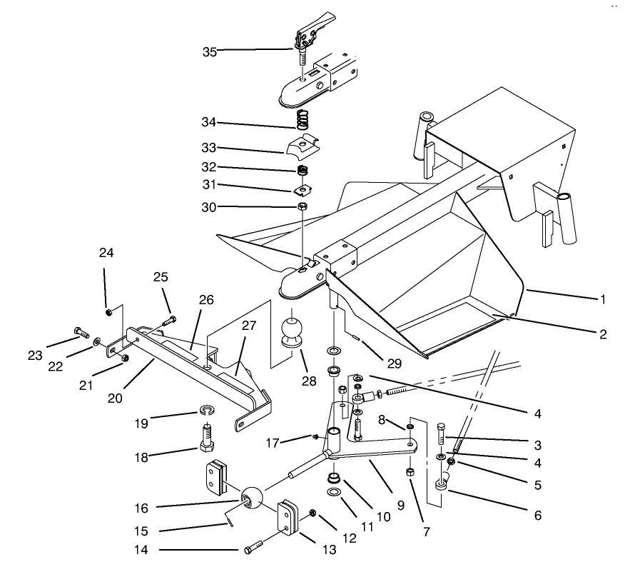 Frame And Hitch Assembly Diagram and Parts List for 30123 690001 - 699999 Toro Lawn Tractor Accessories