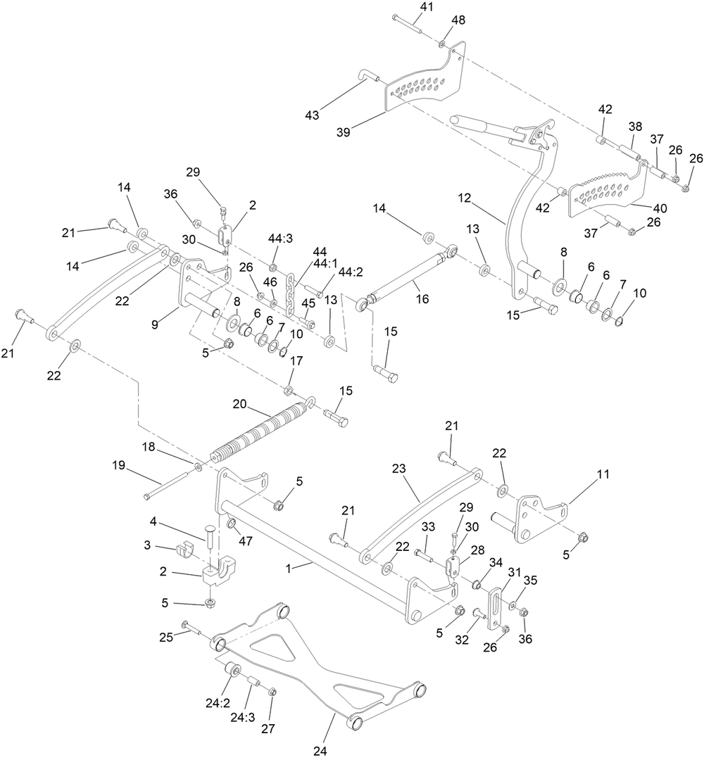 Deck Lift Assembly Diagram and Parts List for 72524 412900000 - 414157226 Toro Lawn Mower