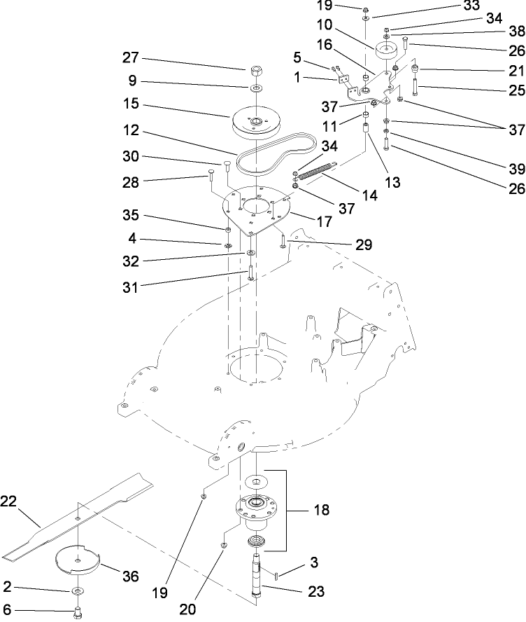 Blade Drive Assembly Diagram and Parts List for 22200TE (290000001-290000500)(2009) Toro Lawn Mower