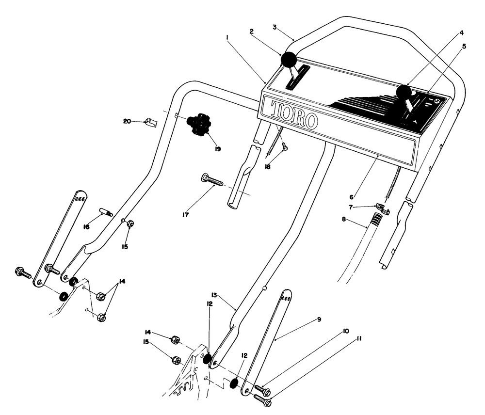 Handle Assembly Diagram and Parts List for 20747 5000001 - 5999999 Toro Lawn Mower