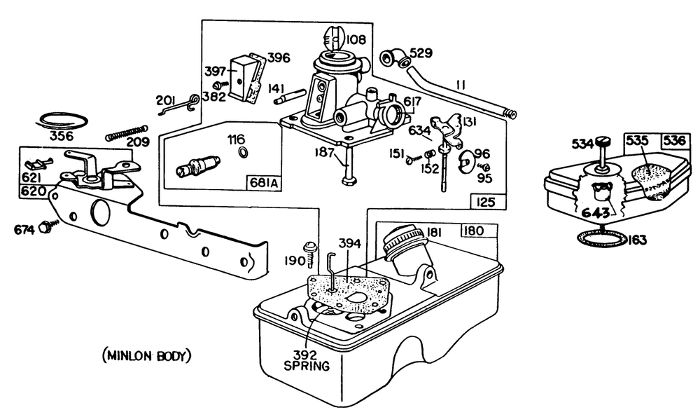 Carburetor Assembly Briggs & Stratton Model No. 93508-0196-01 Diagram and Parts List for 20698 1000001 - 1999999 Toro Lawn Mower