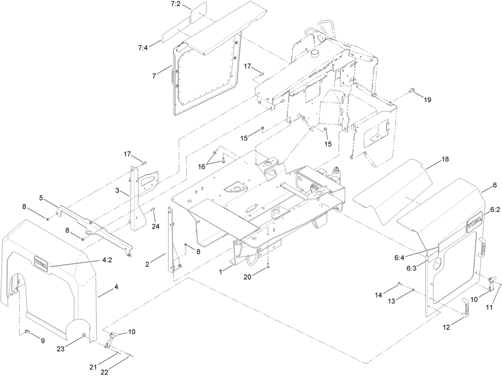 Front Frame And Panel Assembly Diagram and Parts List for 25403 400000000 - 401399999 Toro Lawn Tractor Accessories