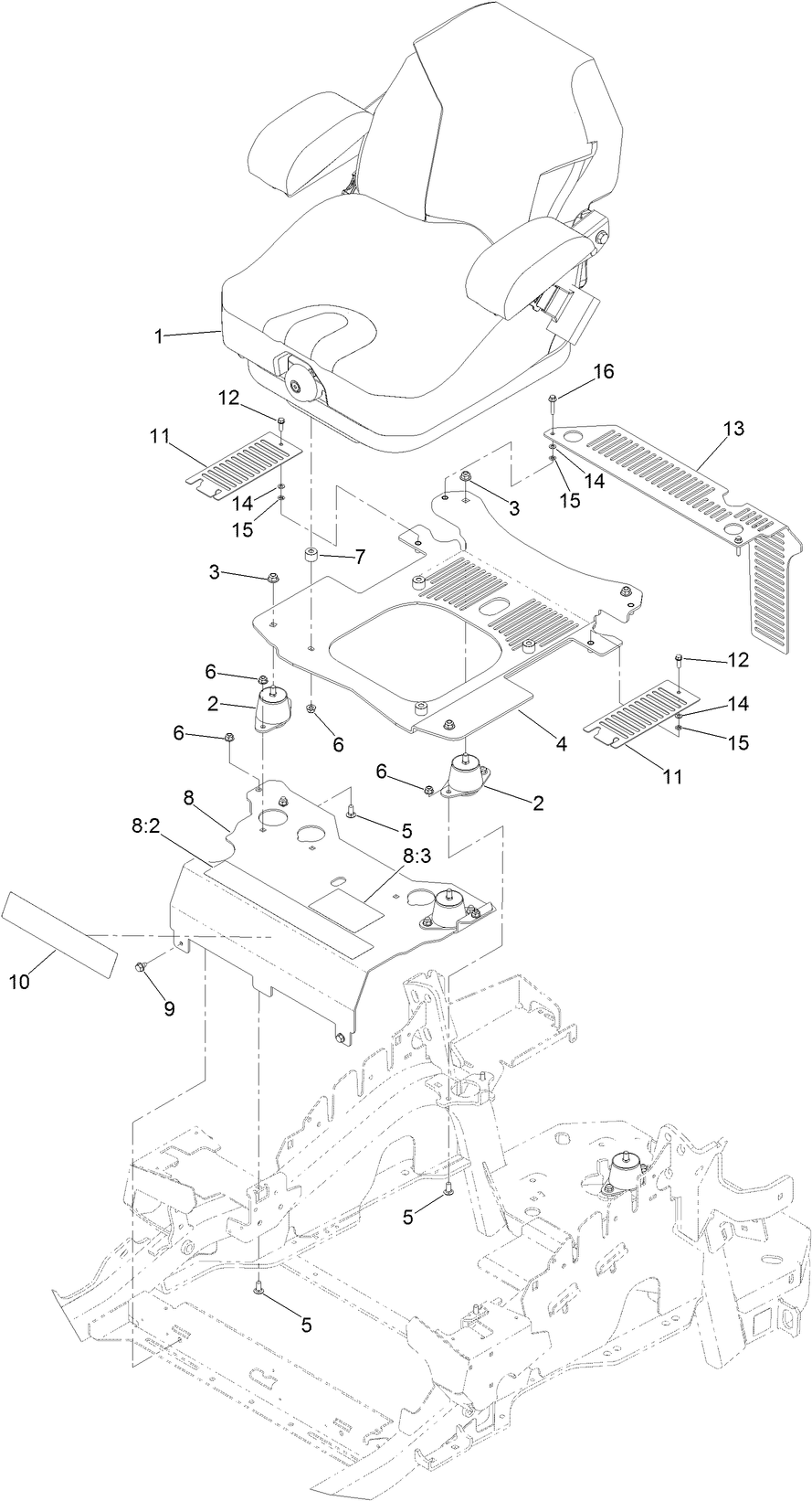 Seat Mounting Assembly Diagram and Parts List for 74942TE 402364843-404319999 Toro Lawn Tractor