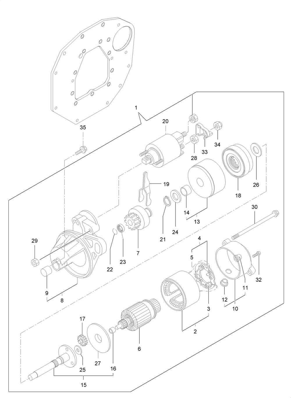Starting Motor Assembly Diagram and Parts List for 72028 412410000 - 412699999 Toro Lawn Tractor
