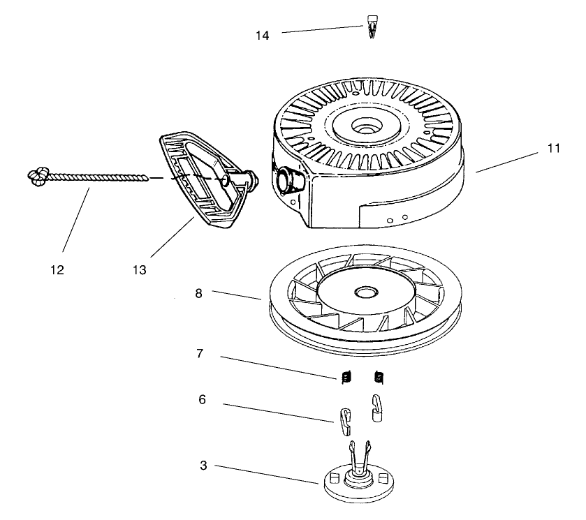 Recoil Starter No. 590742 (Optional) Diagram and Parts List for 38063 7900001 - 7999999 Toro Snow Blower