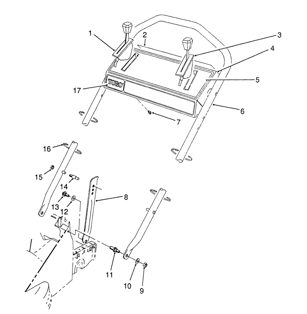 Handle Assembly Diagram and Parts List for 26680WG 0000001 - 0999999 Toro Lawn Mower