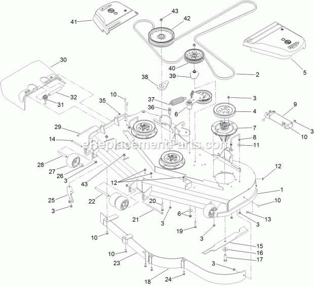 Deck Assembly Diagram and Parts List for 74954 312000001-312999999 Toro Lawn Mower