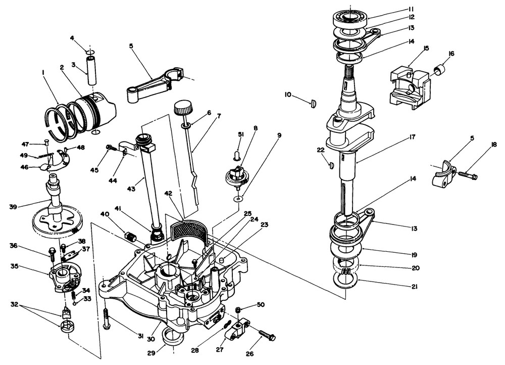 Crankcase Assembly Diagram and Parts List for 30106 0000001 - 0999999 Toro Lawn Tractor Accessories