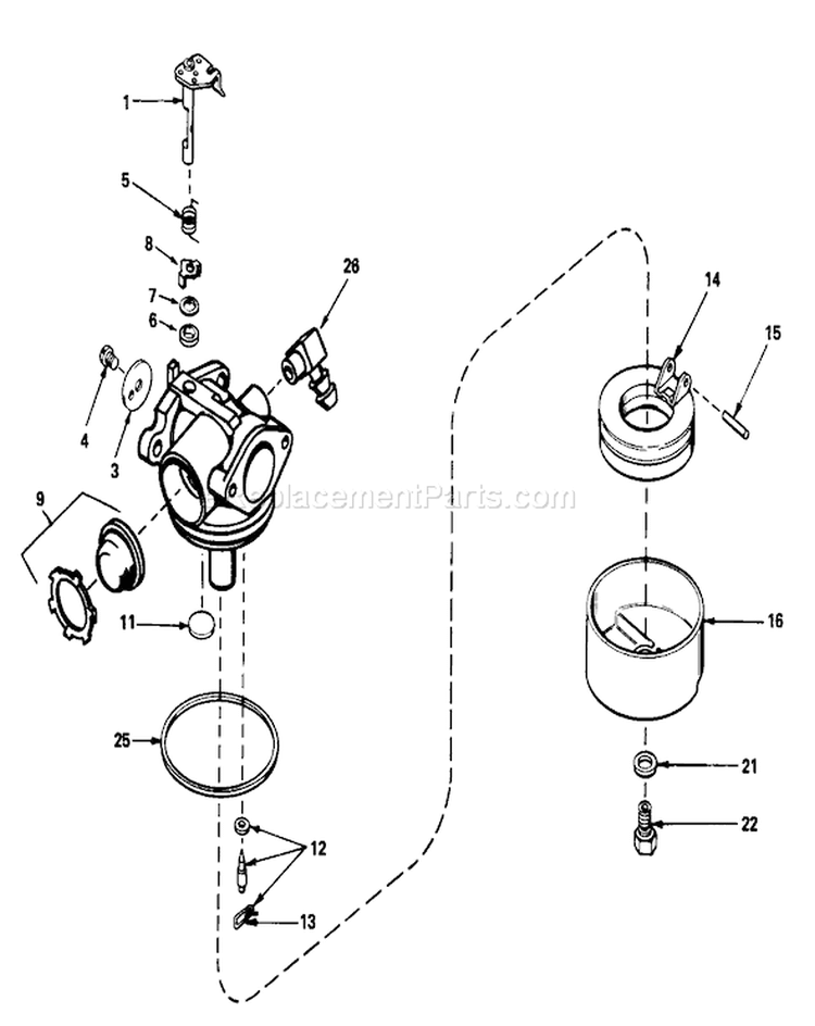Carburetor Assembly Diagram and Parts List for 18010 1000001-1999999 - 1981 Toro Lawn Mower
