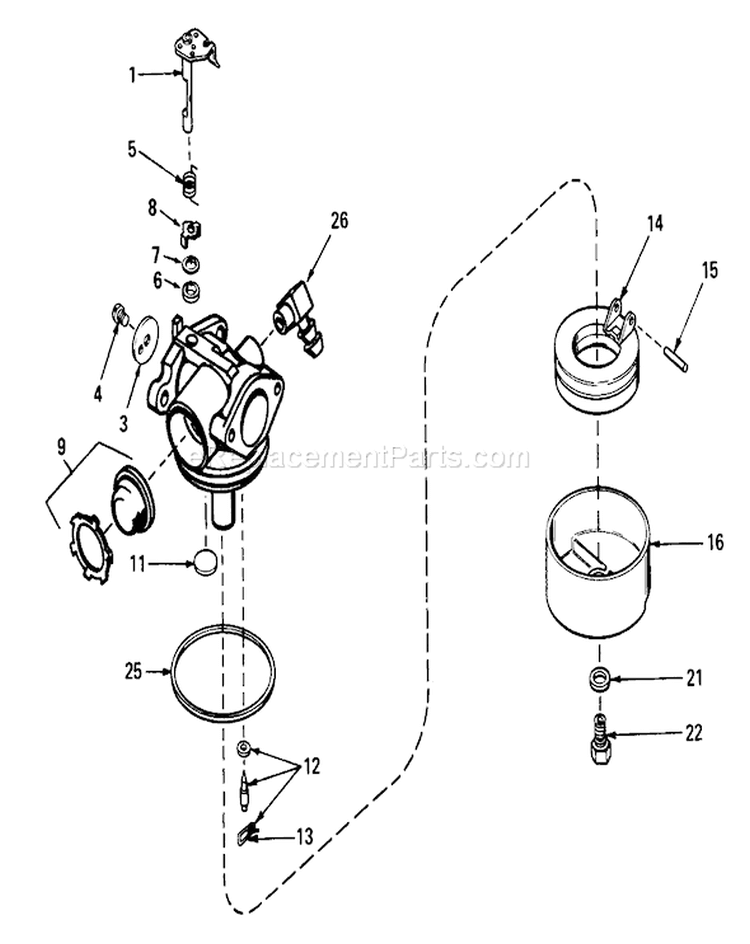 Carburetor Assembly Diagram and Parts List for 18015 0000001-0999999 - 1980 Toro Lawn Mower