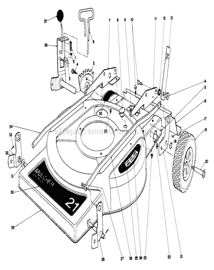 Housing Assembly Diagram and Parts List for 18015 0000001-0999999 - 1980 Toro Lawn Mower