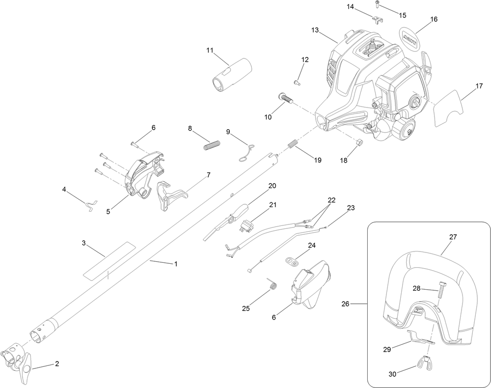 Upper Shaft, Handle And Powerhead Assembly Diagram and Parts List for 51978 315000001 - 315999999 Toro Trimmer