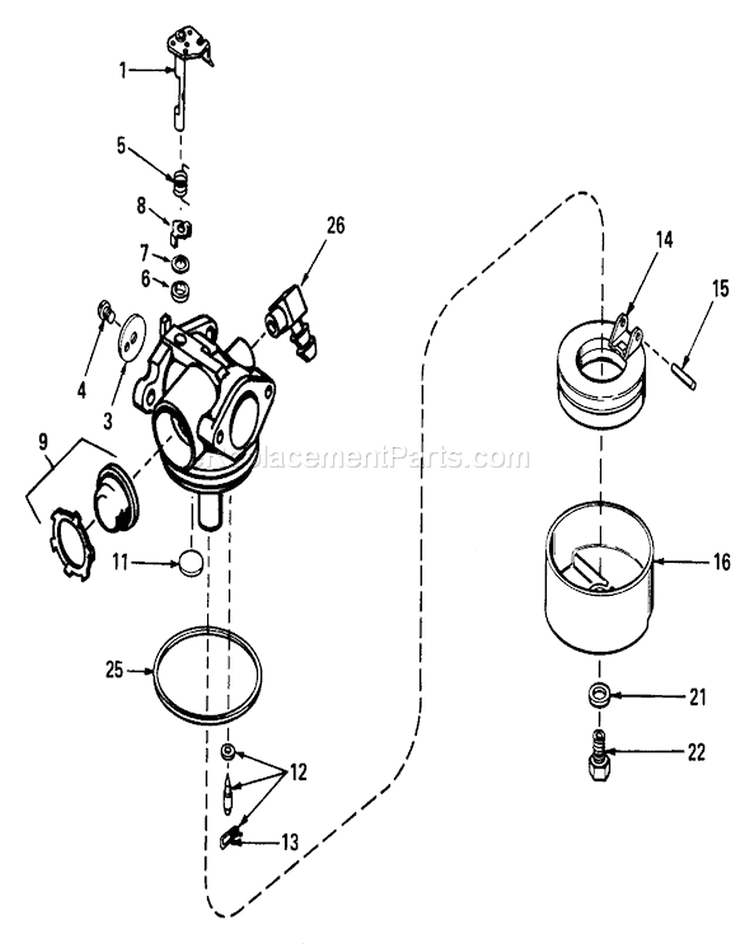 Carburetor Diagram and Parts List for 18085 0000001-0999999 - 1980 Toro Lawn Mower