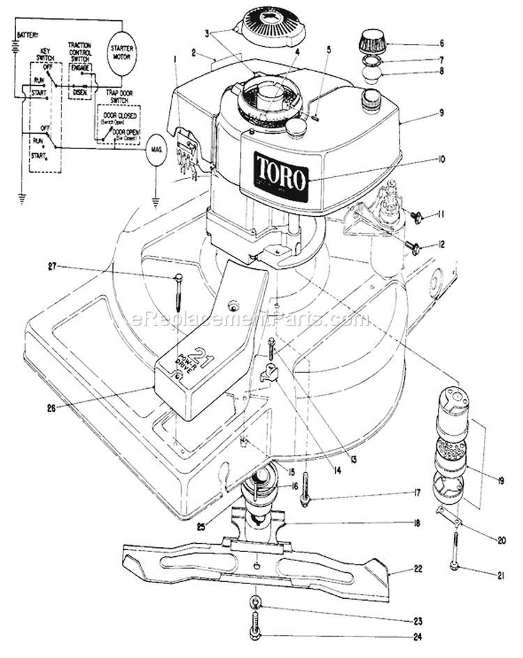 Engine Diagram and Parts List for 18085 0000001-0999999 - 1980 Toro Lawn Mower