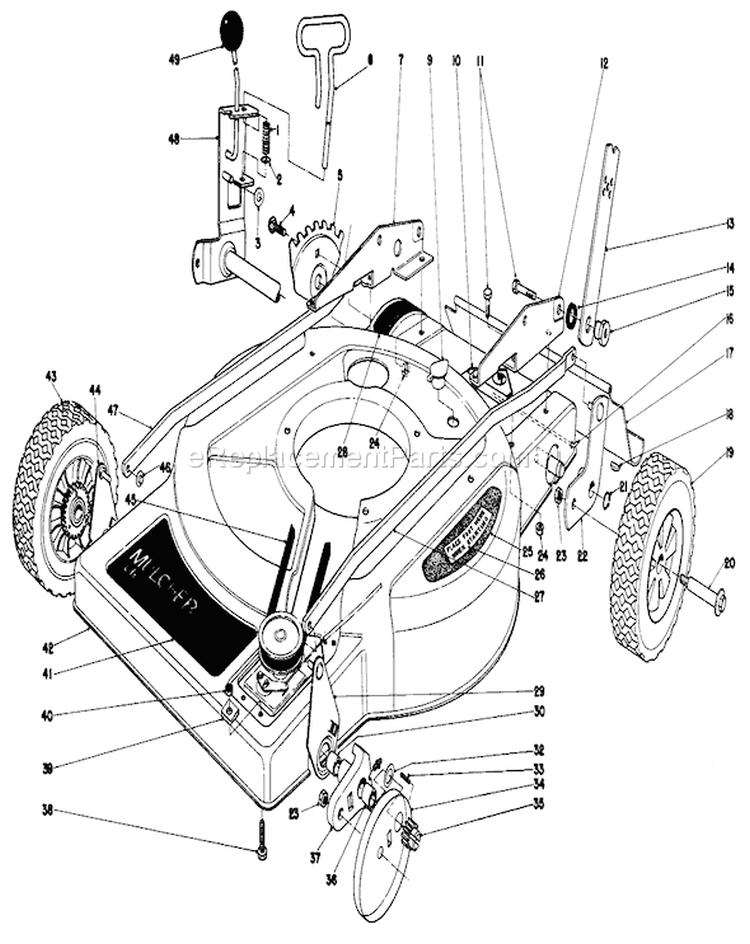 Housing Assembly Diagram and Parts List for 18085 0000001-0999999 - 1980 Toro Lawn Mower
