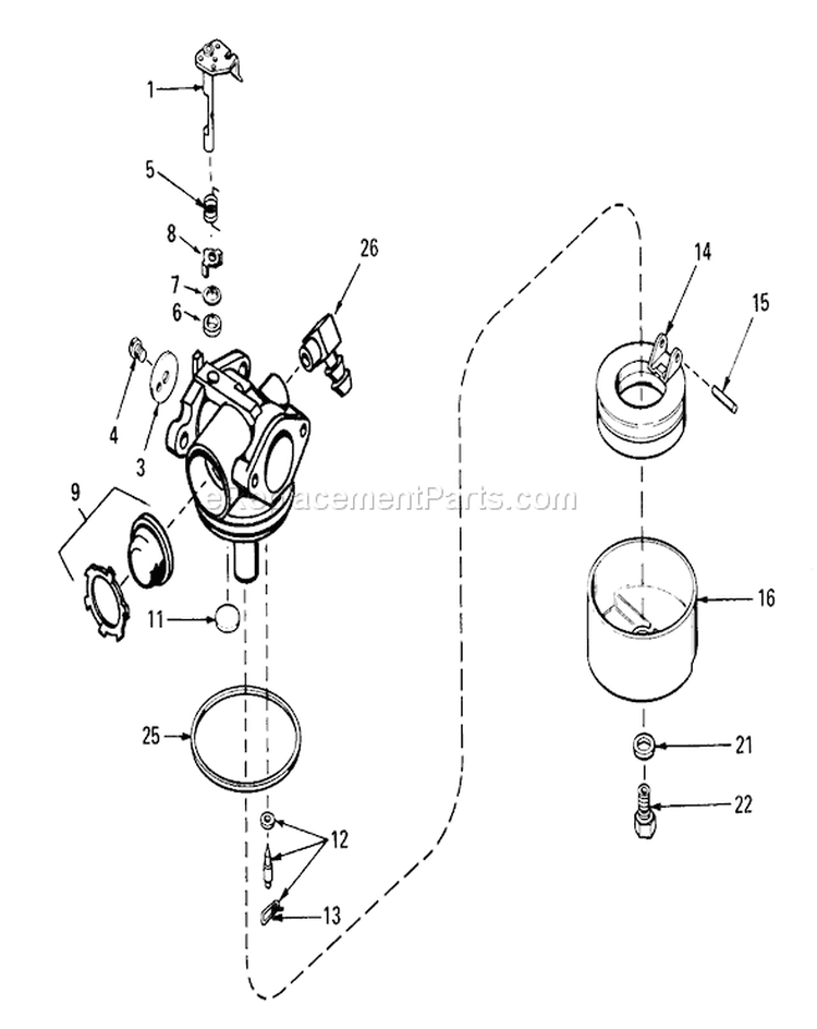 Carburetor Diagram and Parts List for 18085 9000001-9999999 - 1979 Toro Lawn Mower