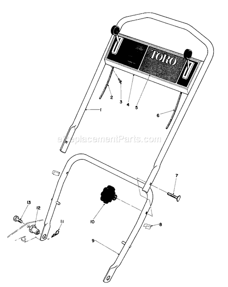 Handle Assembly Diagram and Parts List for 18095 9000001-9999999 - 1979 Toro Lawn Mower