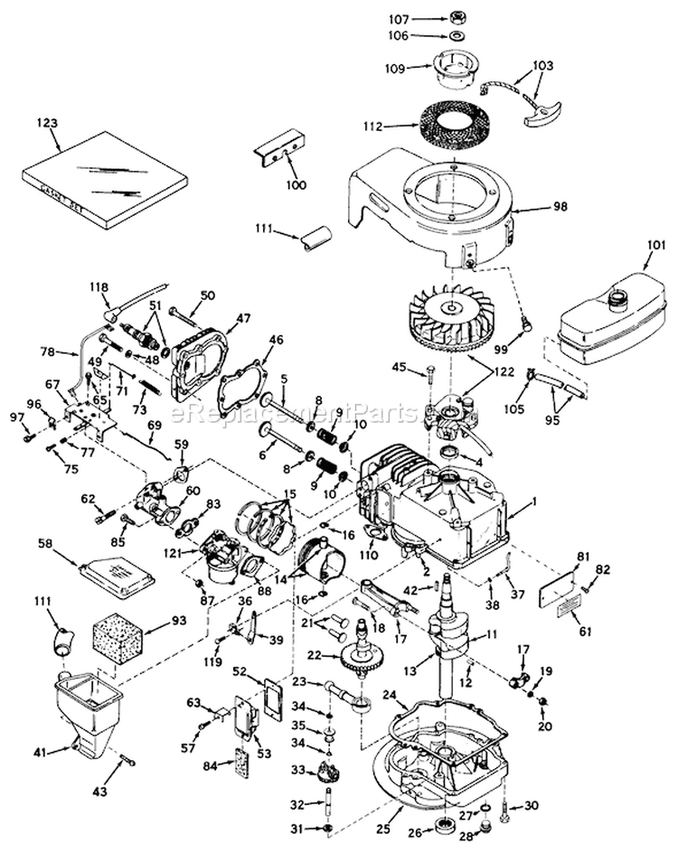 Engine Diagram and Parts List for 18216 0000001-0999999 - 1970 Toro Lawn Mower