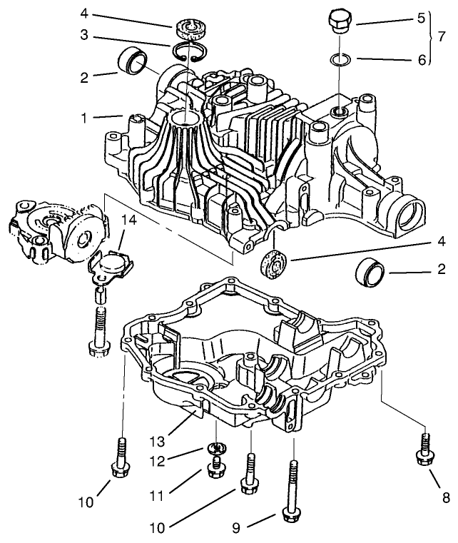 Transaxle Case Diagram and Parts List for 72064 7900001 - 7999999 Toro Lawn Tractor