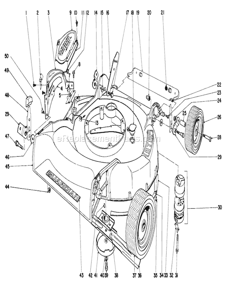 Housing Assembly Diagram and Parts List for 18257 2000001-2999999 - 1972 Toro Lawn Mower