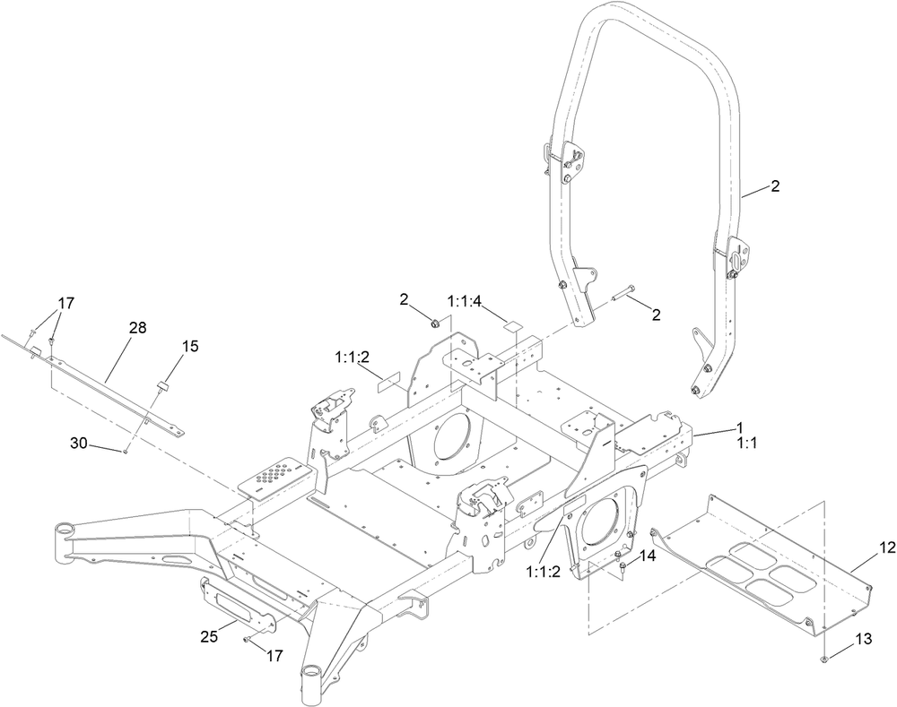Frame And Roll-Over Protection System Assembly Diagram and Parts List for 74024 416443235 - 417399999 Toro Lawn Tractor