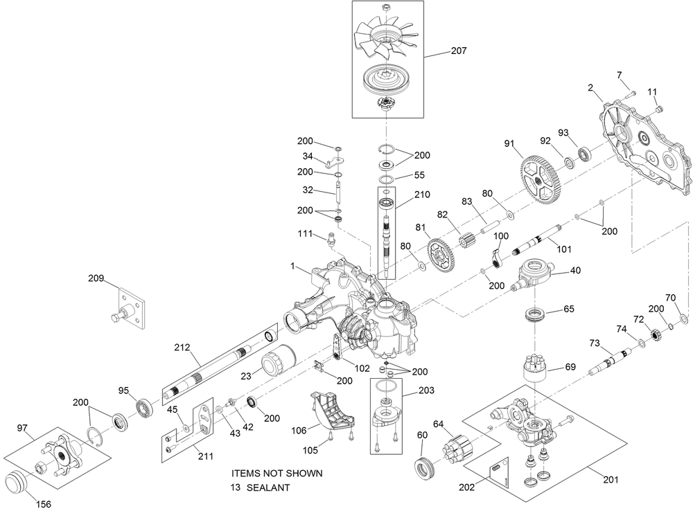Rh Transaxle Assembly Diagram and Parts List for 74141TE (312000001-312999999)(2012) Toro Lawn Mower