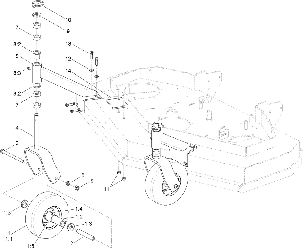 Caster Assembly Diagram and Parts List for 2712 312000001 - 312999999 Toro Lawn Tractor Accessories