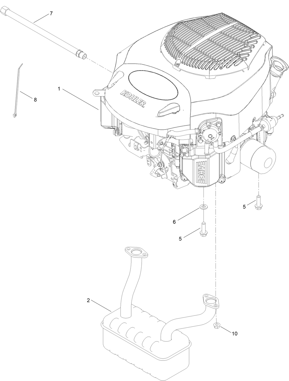 Engine And Muffler Assembly Diagram and Parts List for 75762 400000000 - 413999999 Toro Lawn Tractor