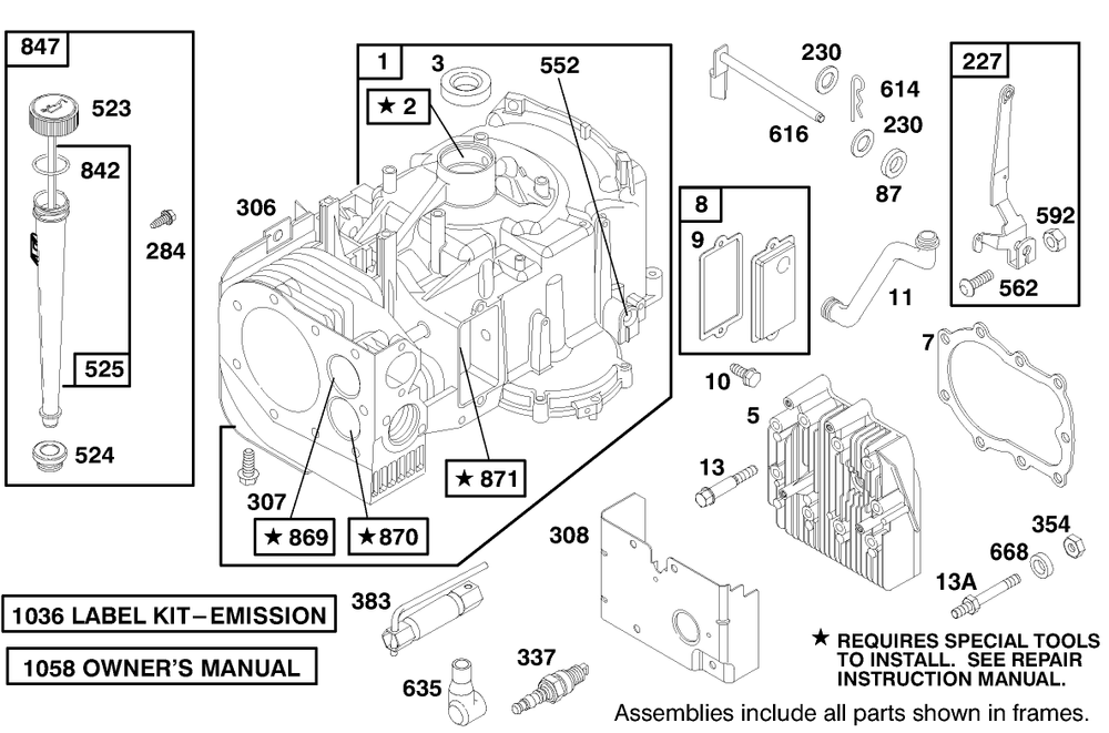 Engine Briggs & Stratton Model 28m707-1182-E1 Diagram and Parts List for 70084 8900001 - 8999999 Toro Lawn Tractor