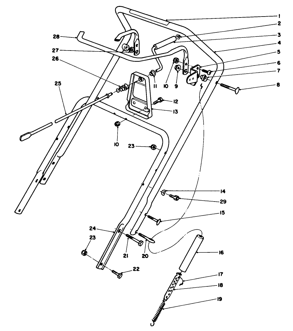 Handle Assembly Diagram and Parts List for 38185C 8000001 - 8999999 Toro Snow Blower