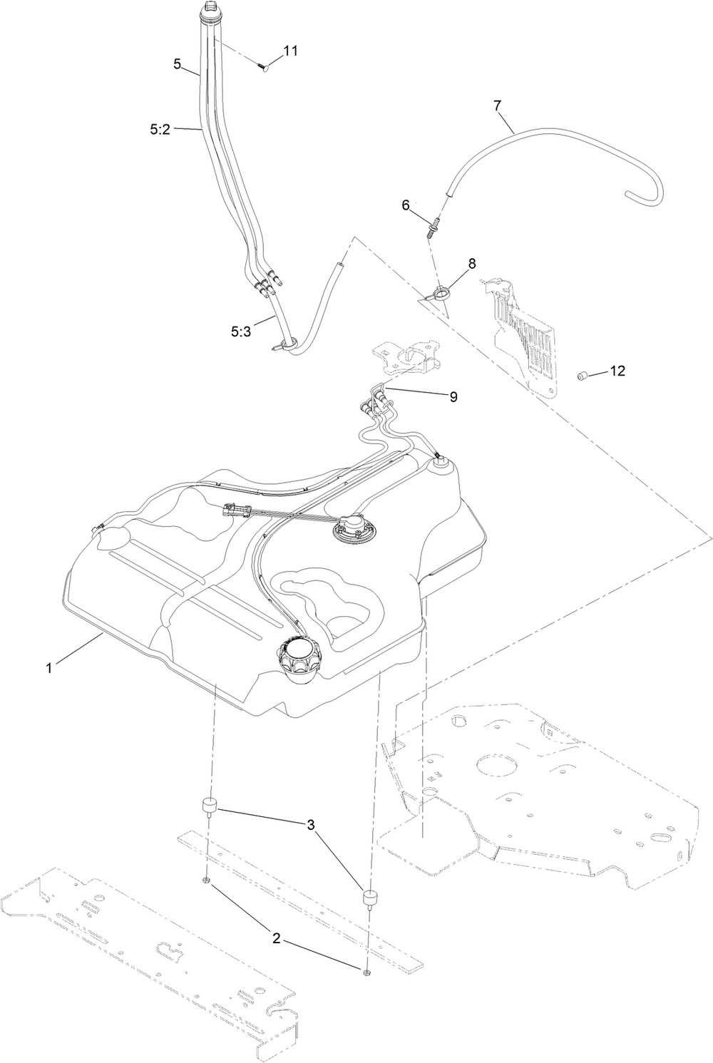 Fuel System Assembly Diagram and Parts List for 72911 413000000 - 999999999 Toro Lawn Tractor