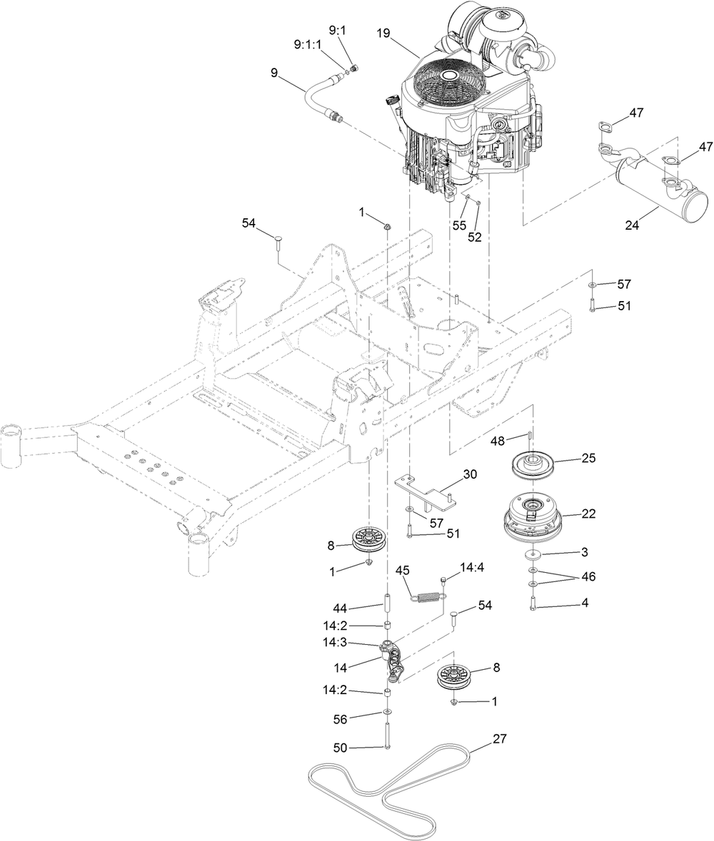 Engine Assembly Diagram and Parts List for 74471 402320000-404314999 Toro Lawn Tractor