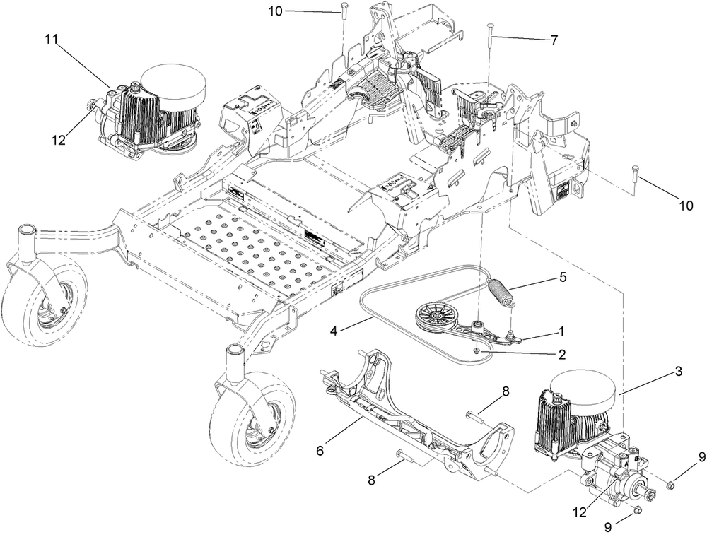 Hydraulic Pump, Idler And Belt Assembly Diagram and Parts List for 74955CP (290000001-290999999)(2009) Toro Lawn Mower