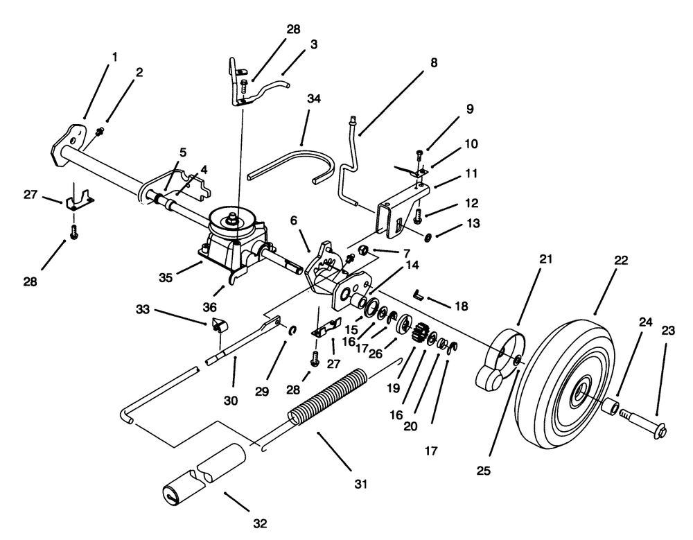 S. P. Rear Axle Assembly Diagram and Parts List for 20928B 49000001 - 49999999 Toro Lawn Mower