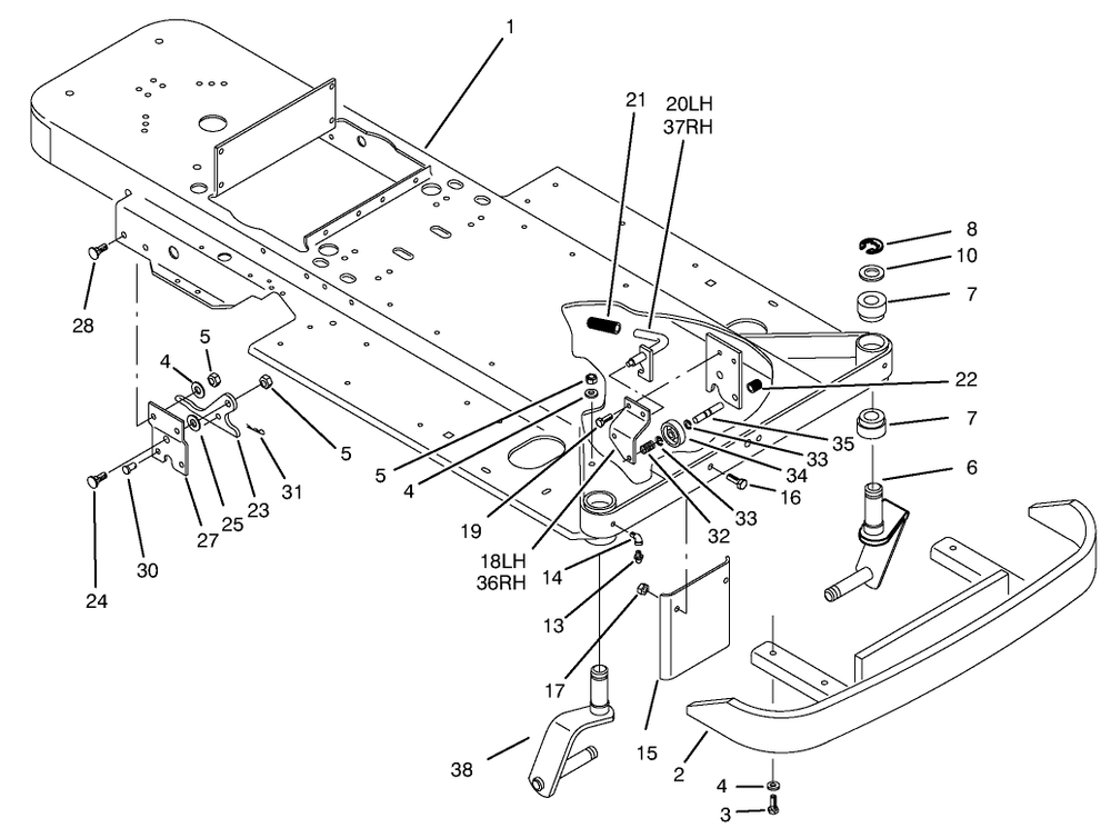 Frame & Front Wheel Fork Assembly Diagram and Parts List for 74101 690001 - 699999 Toro Lawn Tractor
