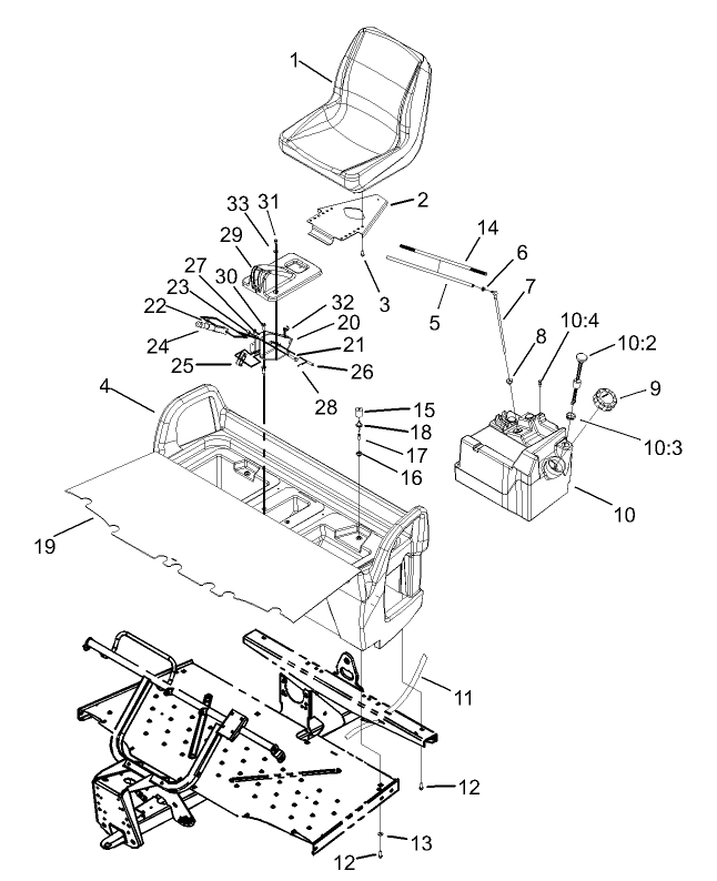 Seatbase Assembly Diagram and Parts List for 12004 230000001 - 230999999 Toro Lawn Tractor