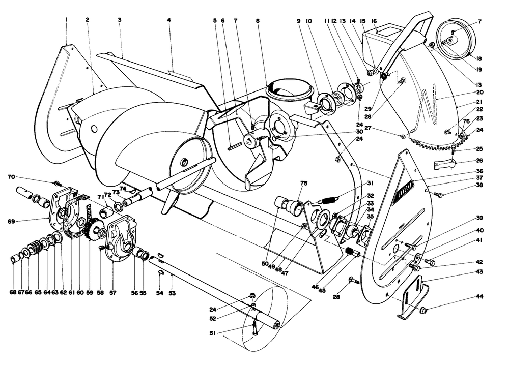 Auger Assembly Diagram and Parts List for 31995 6000001 - 6999999 Toro Snow Blower