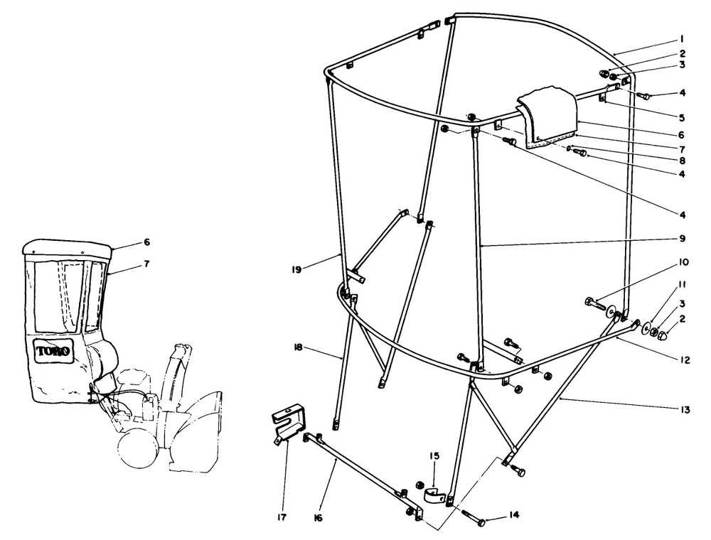 Snow Cab Assembly No. 68-9500 (Optional) Diagram and Parts List for 38574 1000001 - 1999999 Toro Snow Blower
