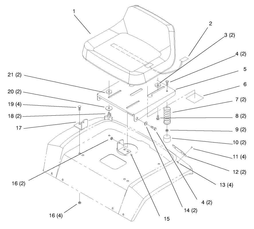 Seat Diagram and Parts List for 72110 6900001 - 6999999 Toro Lawn Tractor