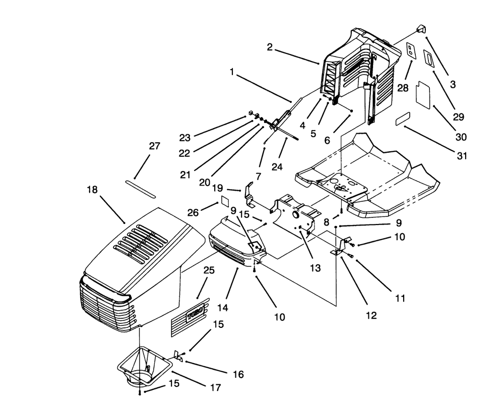 Hood Assembly Diagram and Parts List for 71191 4900001 - 4999999 Toro Lawn Tractor