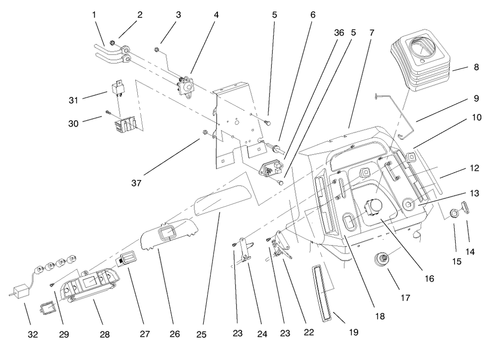 Dash Assembly Diagram and Parts List for 72047 9900001 - 9999999 Toro Lawn Tractor